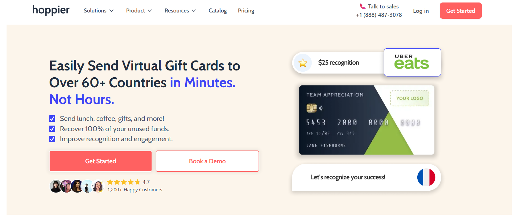 Hoppier virtual gift card page