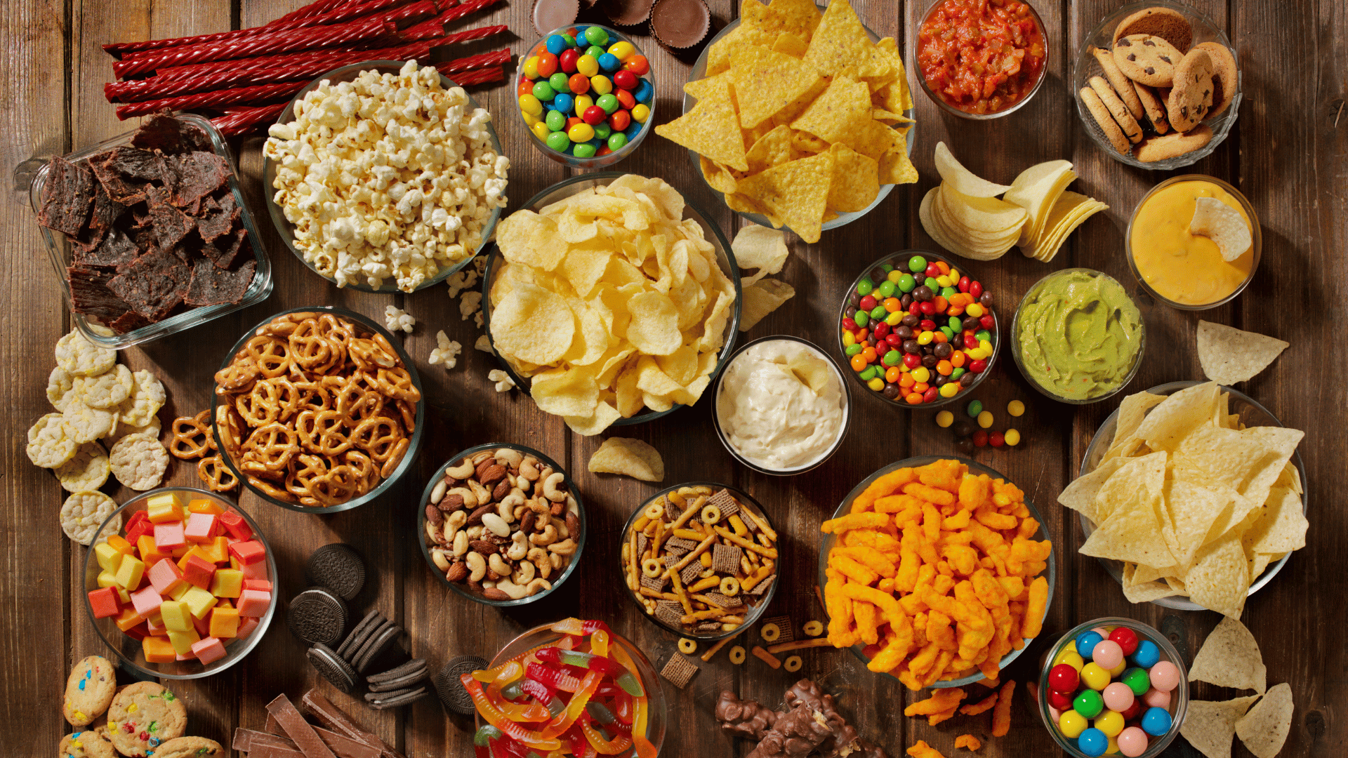 A spread of snacks on a table