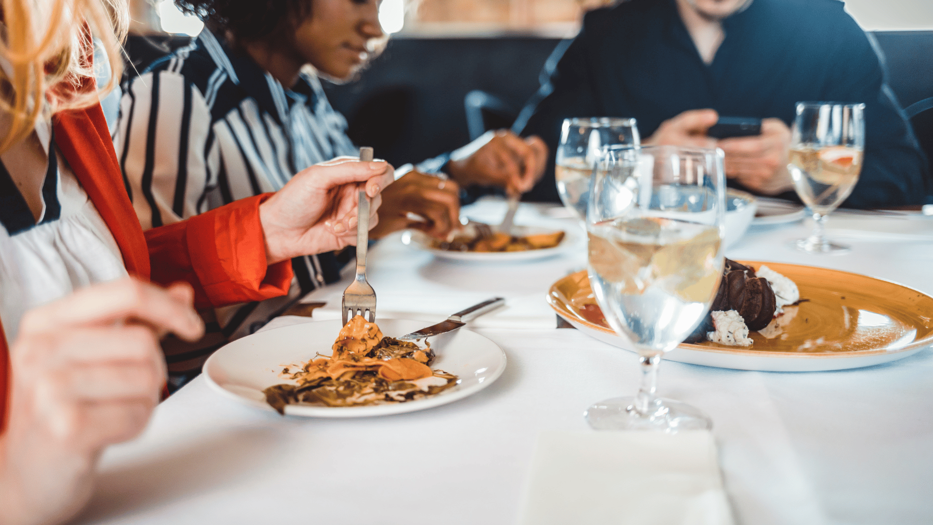 Employees eating together
