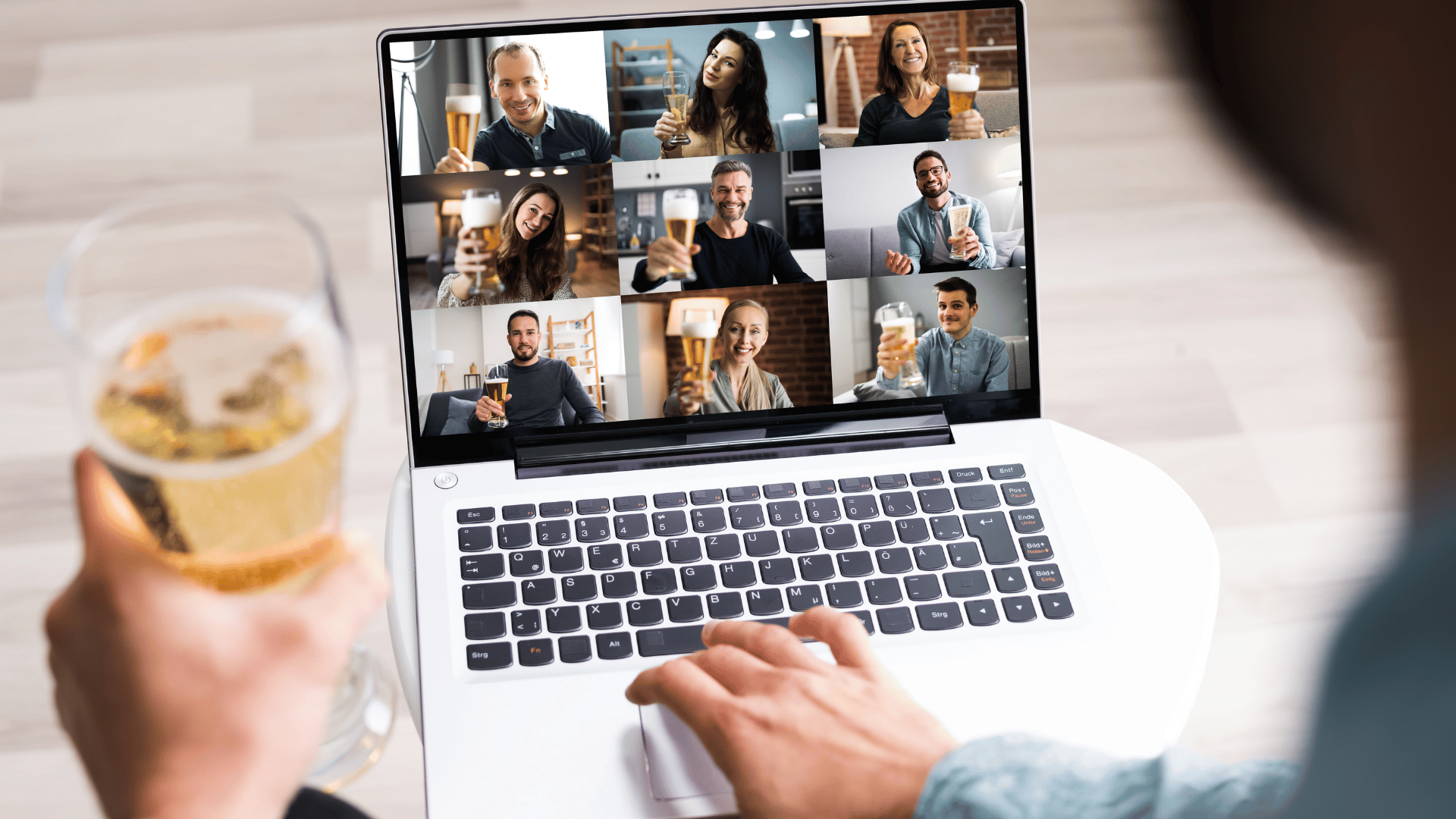 People having a virtual happy hour