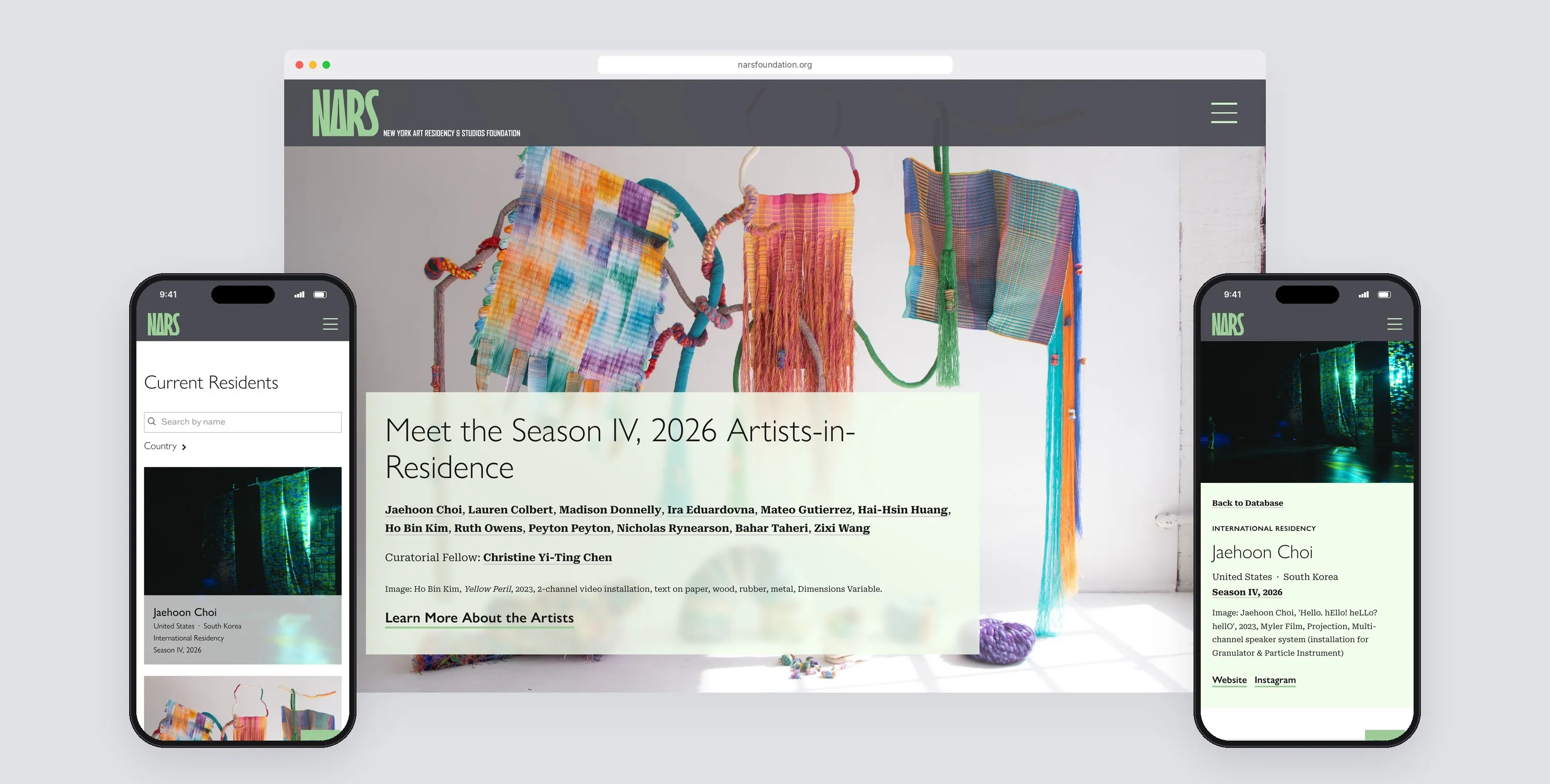 NARS Foundation website on desktop and mobile
