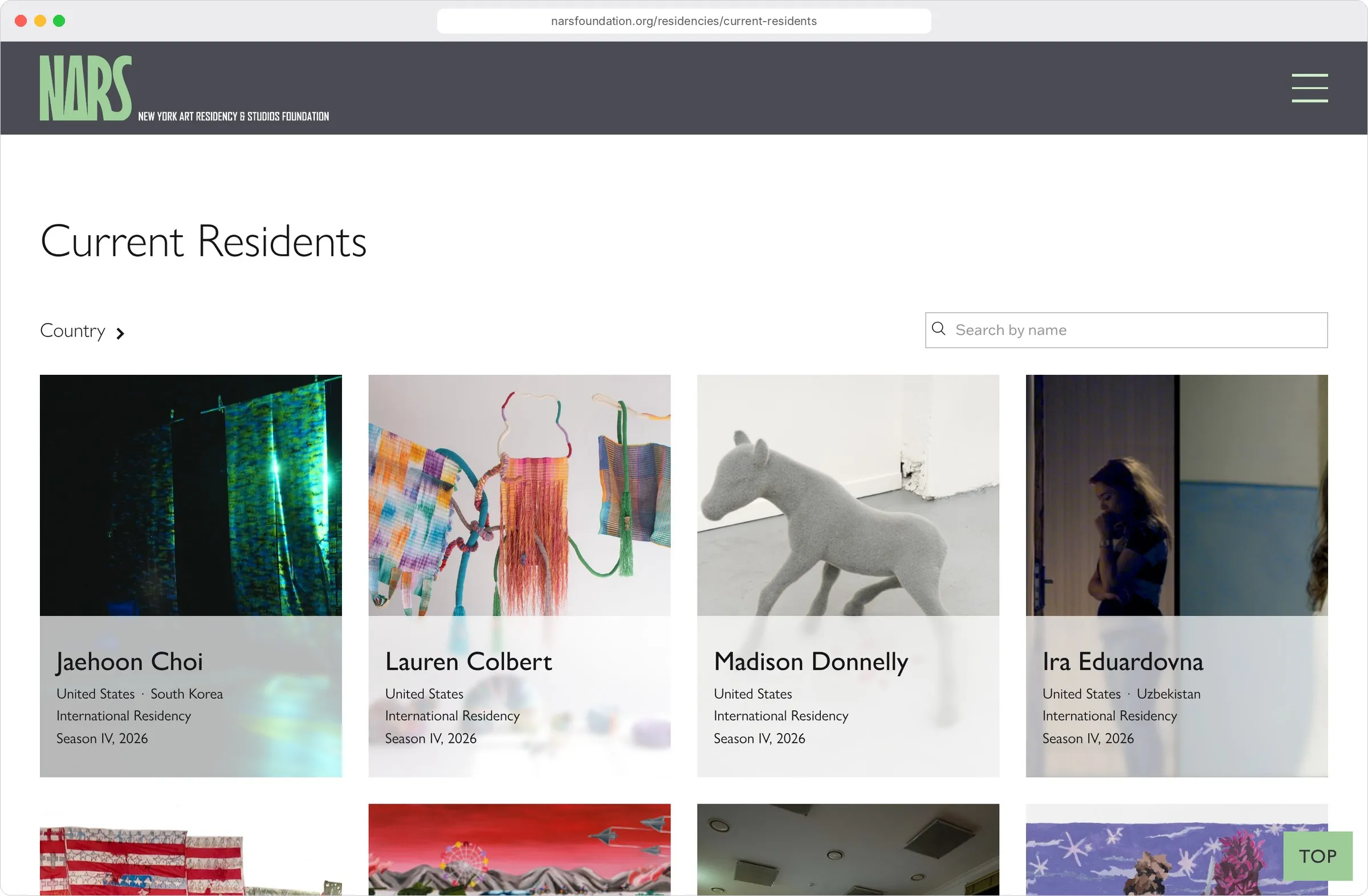 NARS current residents page