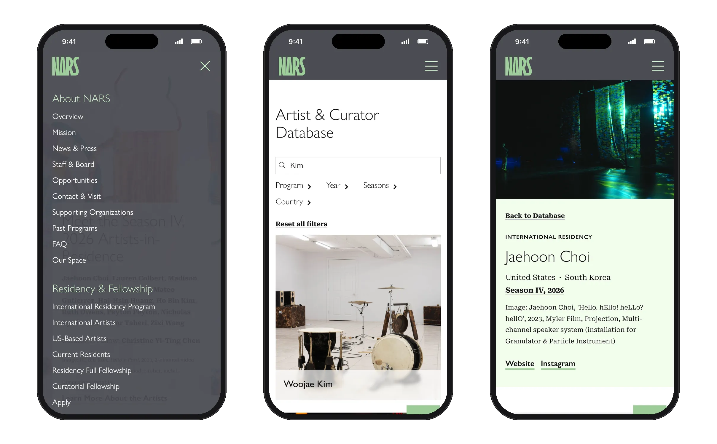 NARS site on three phones