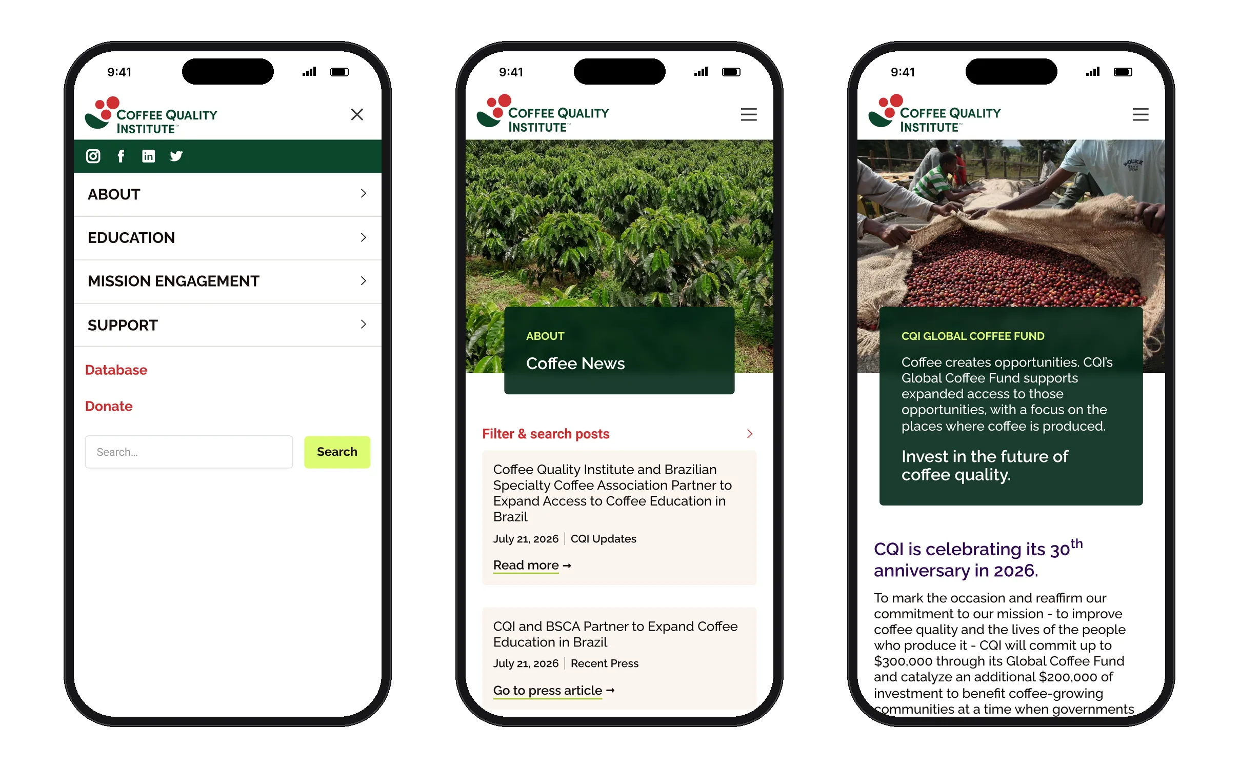 CQI site on three phones