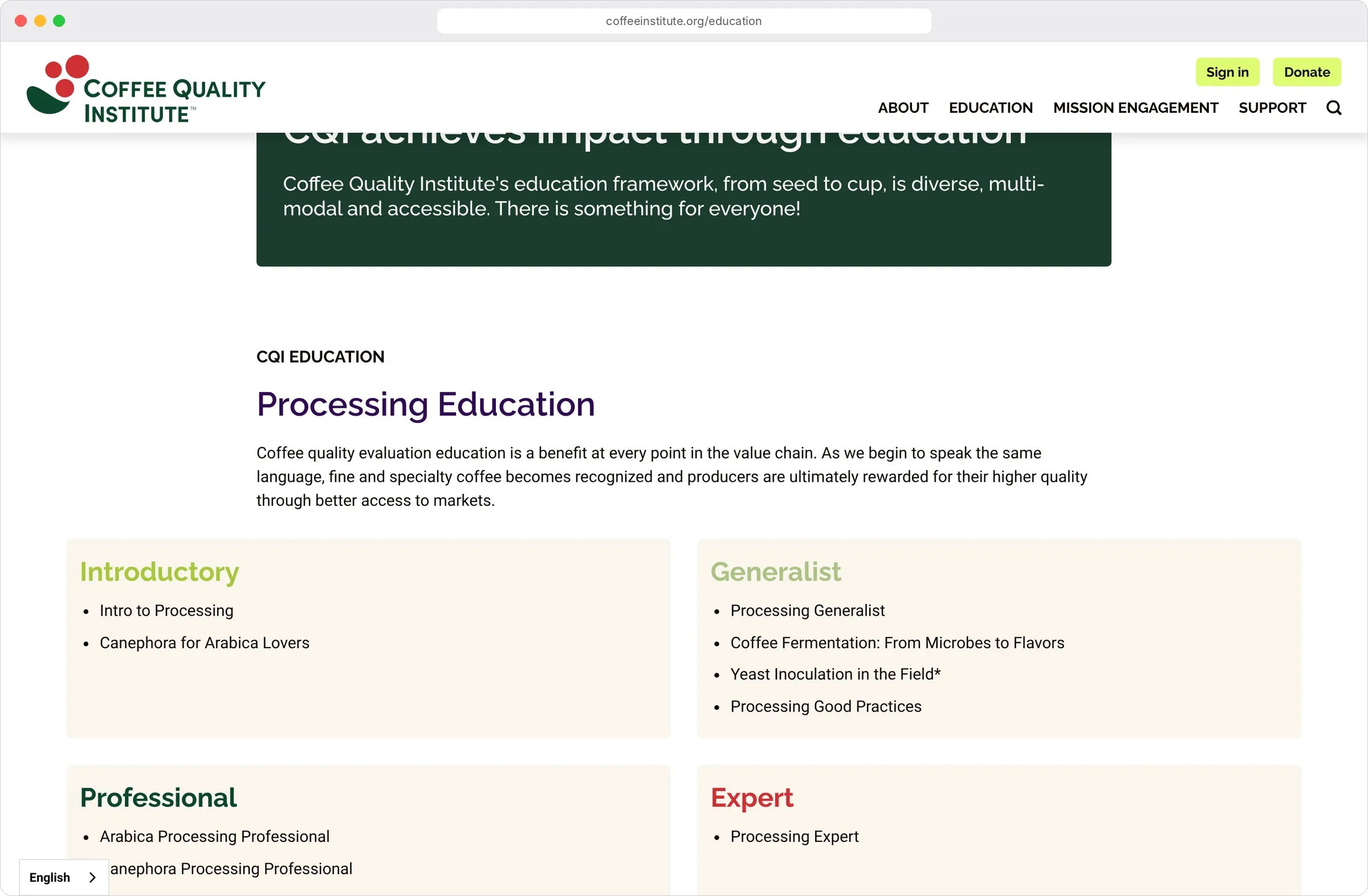 CQI course progression page