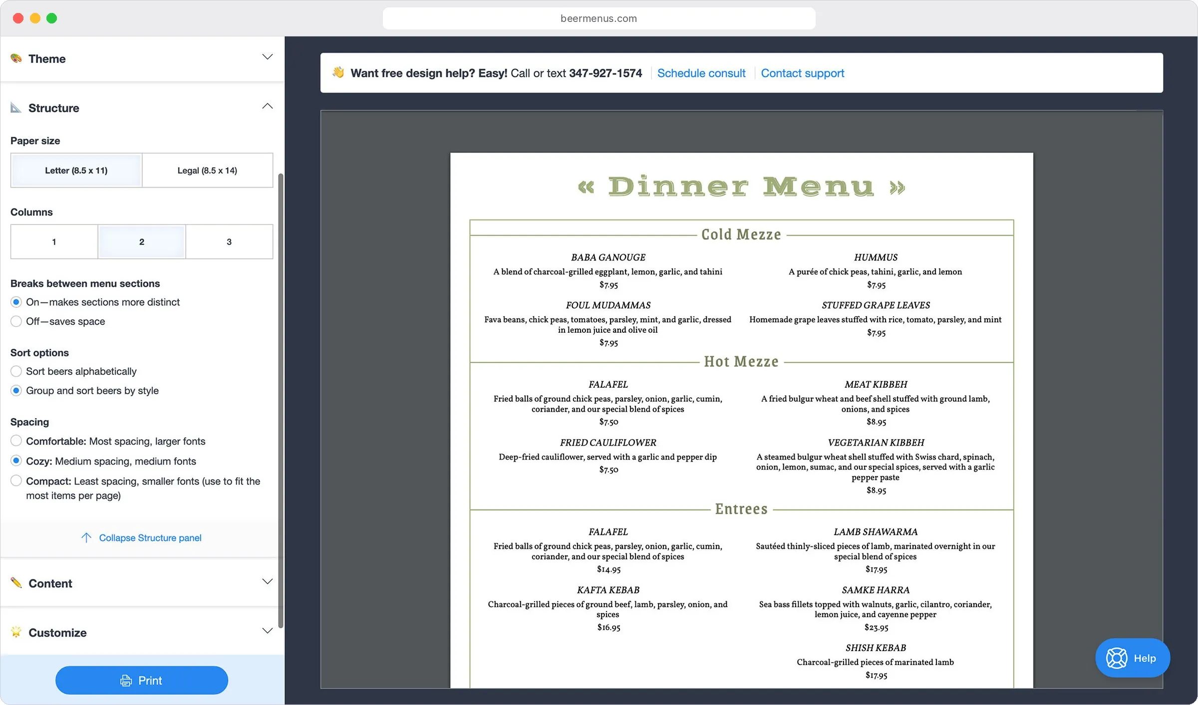 BeerMenus print menu wizard