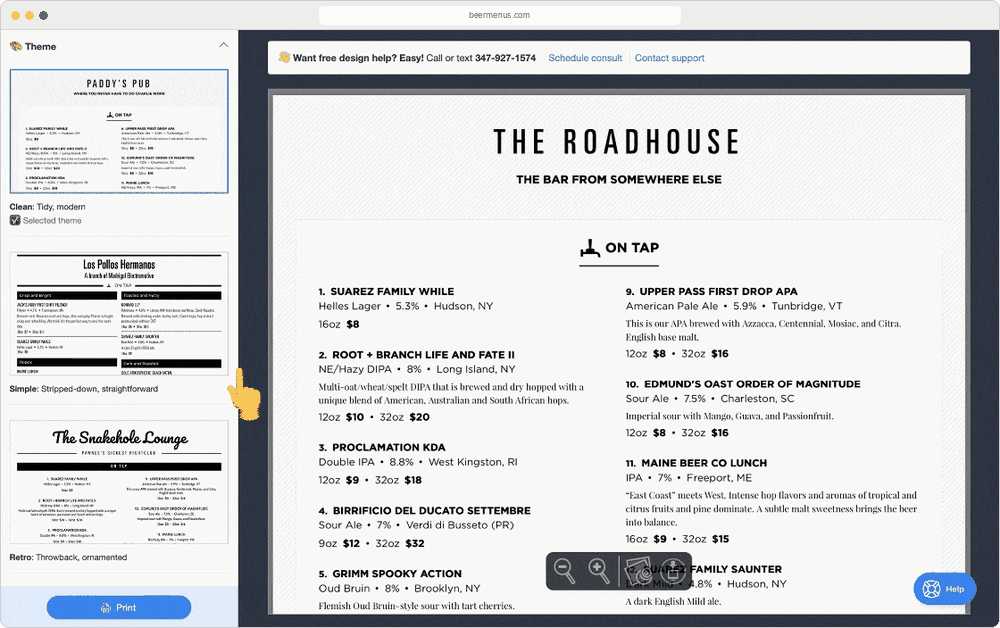 Switching between print menu themes