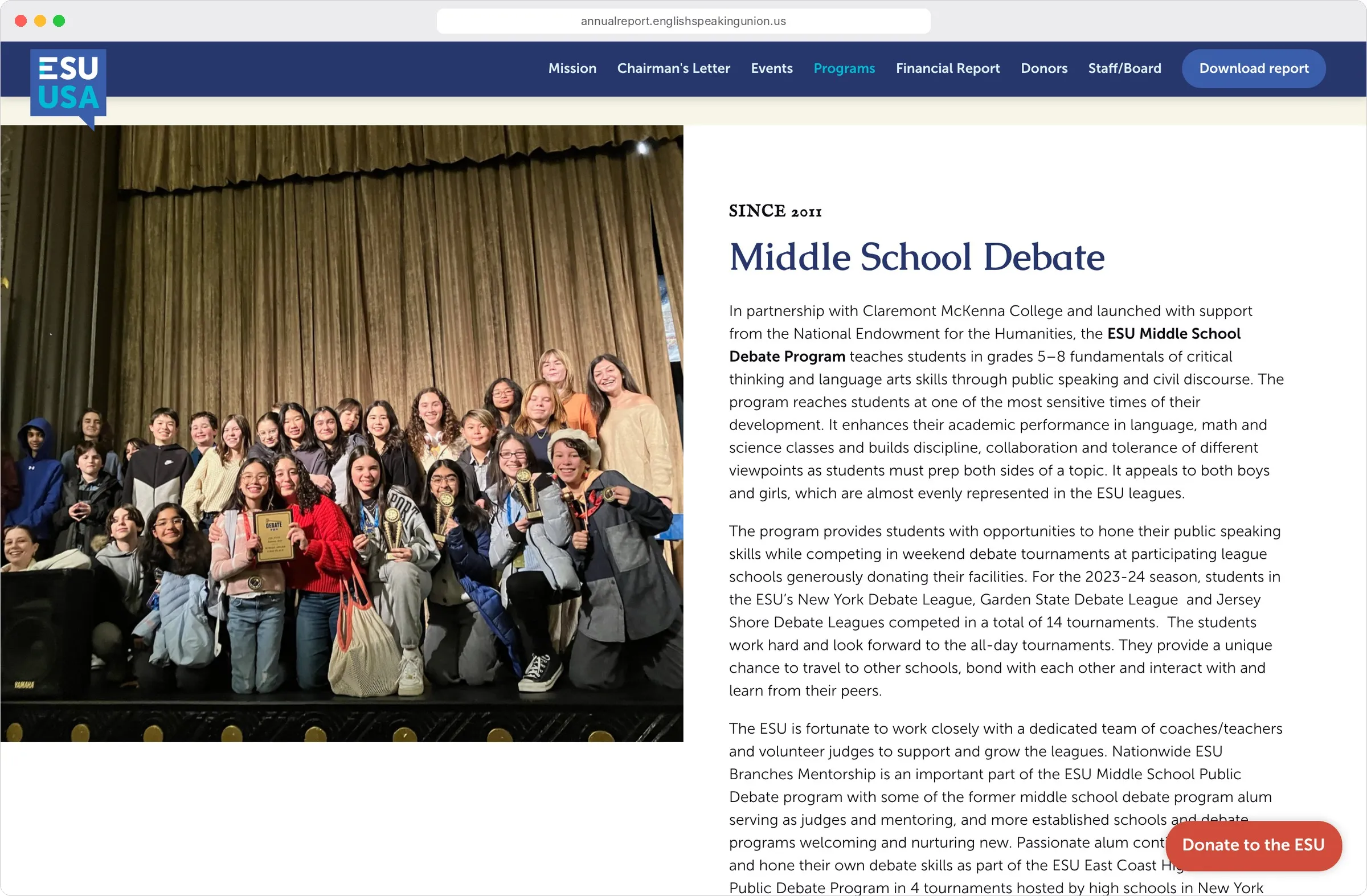 Middle School Debate program section