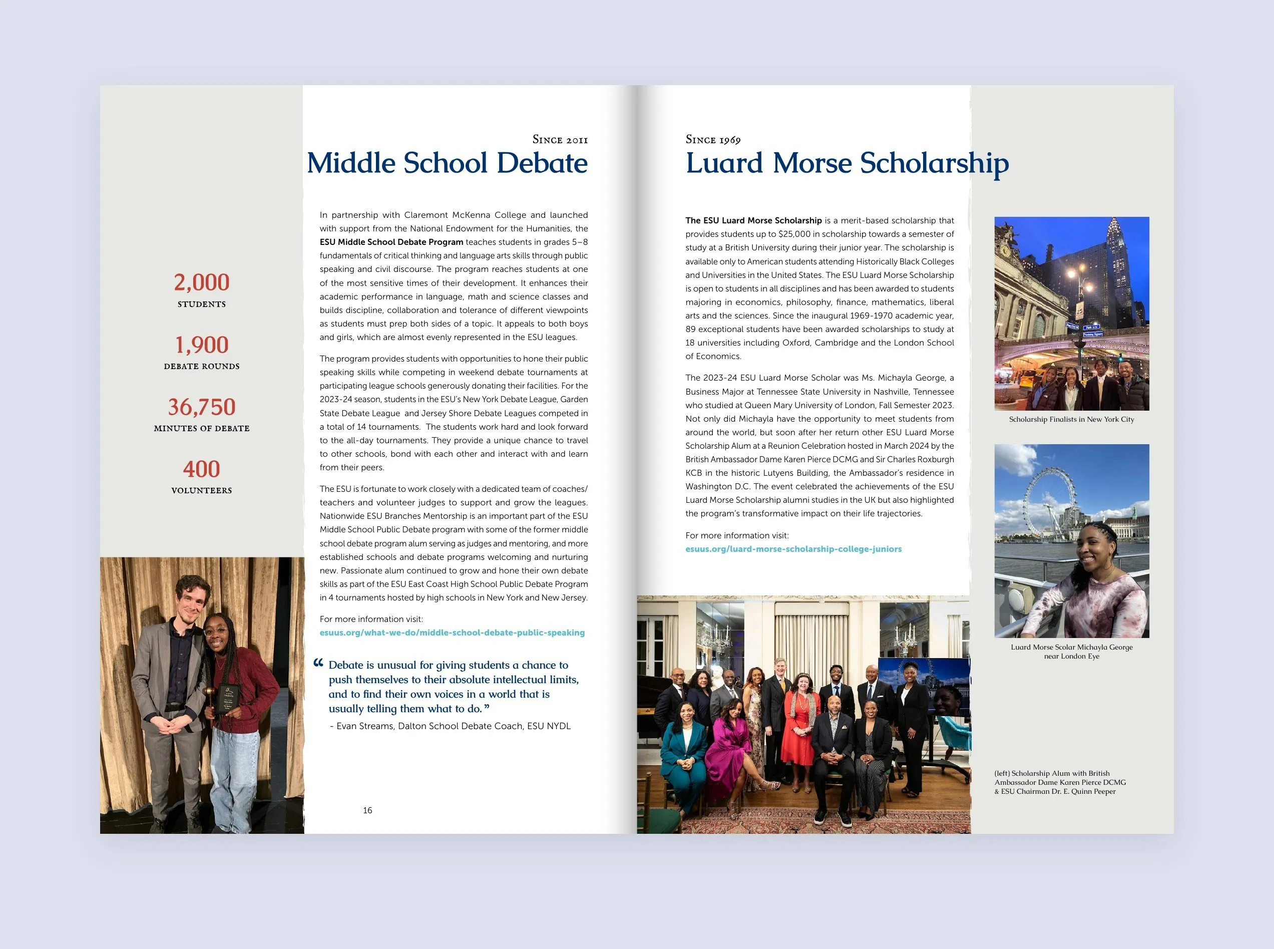 Middle School Debate and Luard Morse Scholarship spread