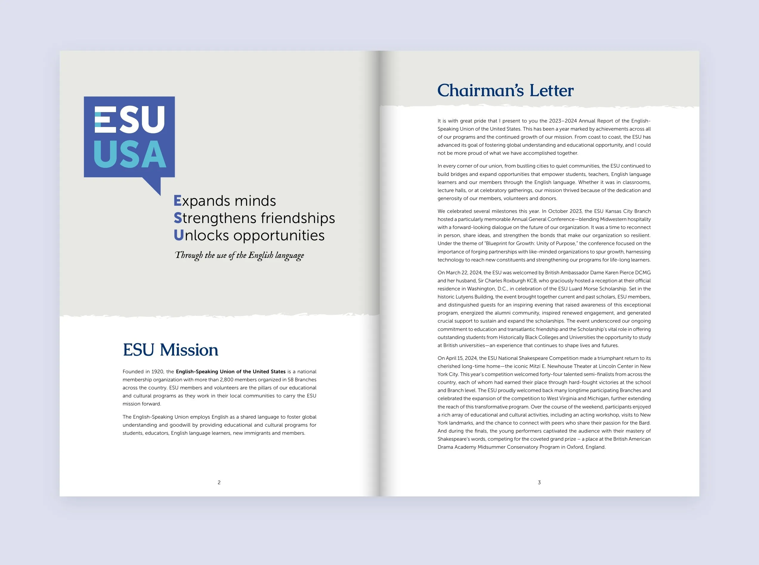 ESU mission and Chairman's Letter spread