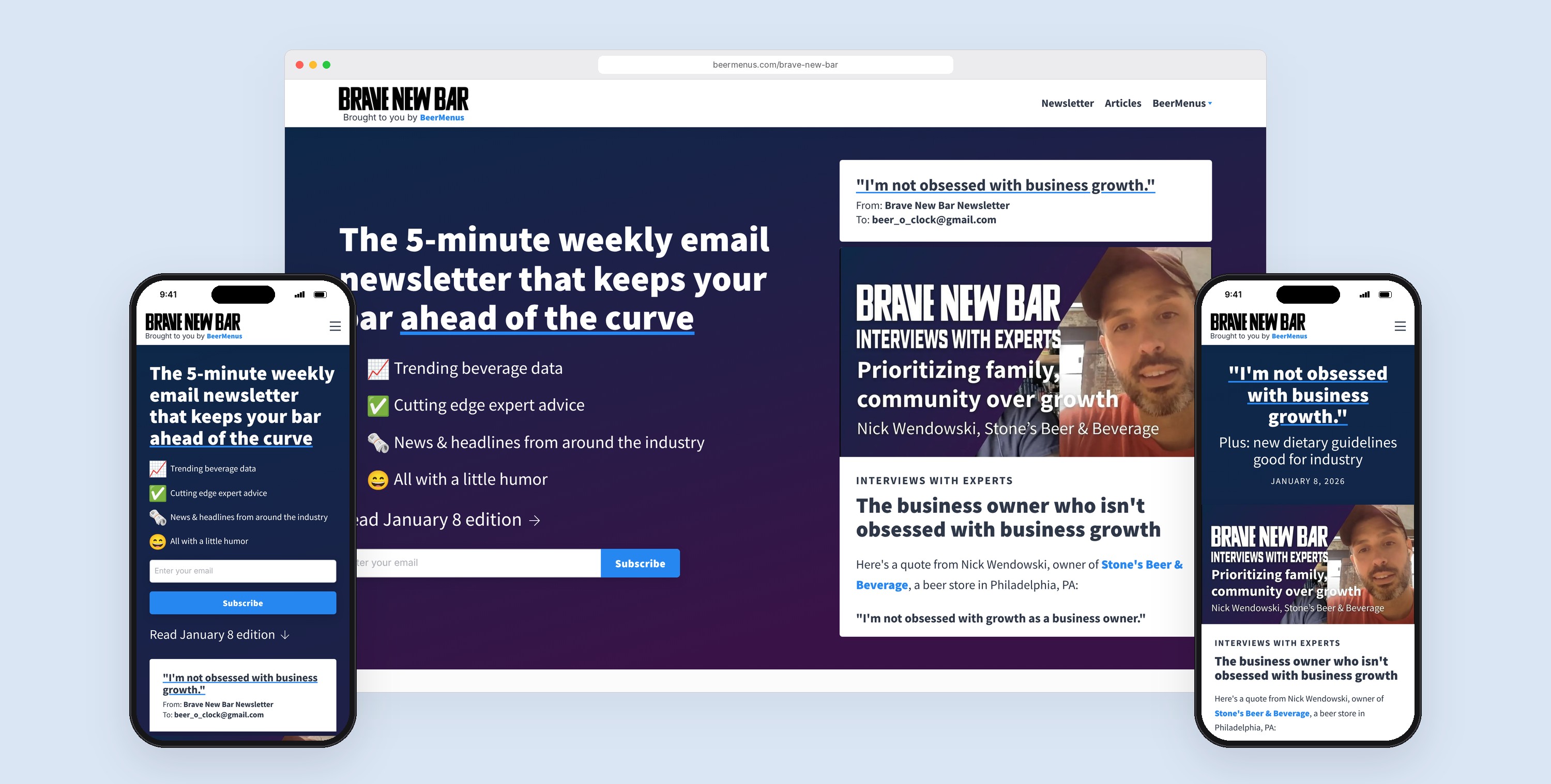 Brave New Bar site on desktop and mobile