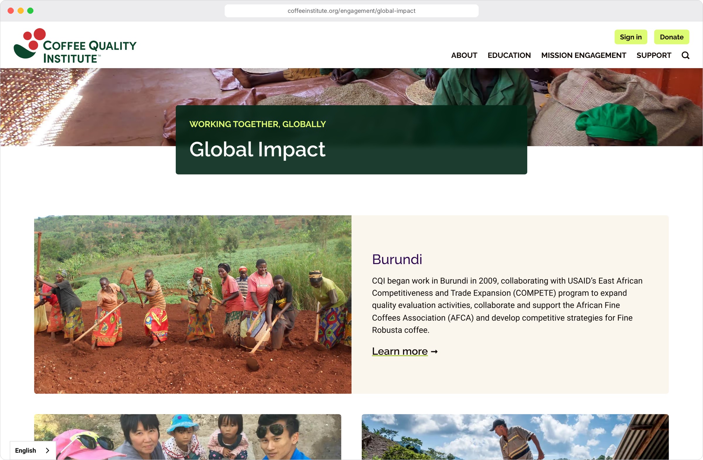 CQI Global Impact overview page