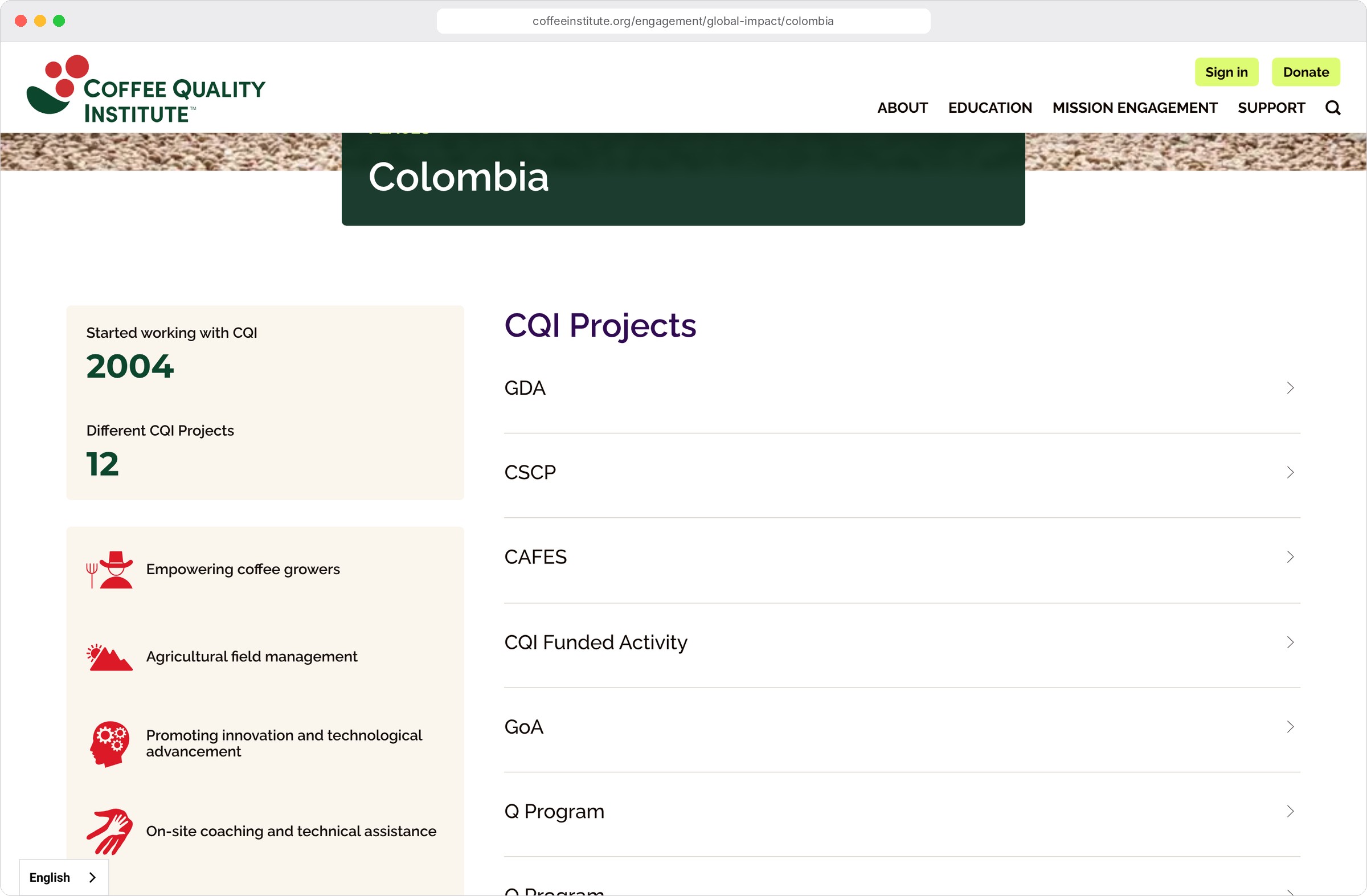 CQI Colombia country page