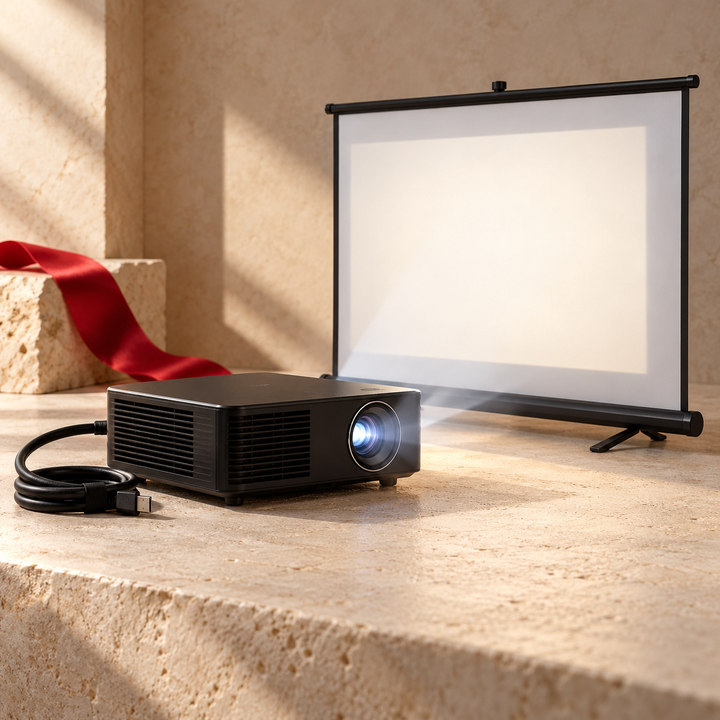 Conceptual service graphic of a projector and screen