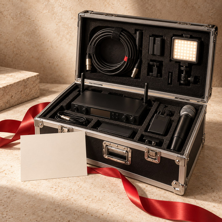 Conceptual service graphic of AV equipment in a road case