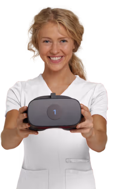 A smiling technician holds a Virtual Field