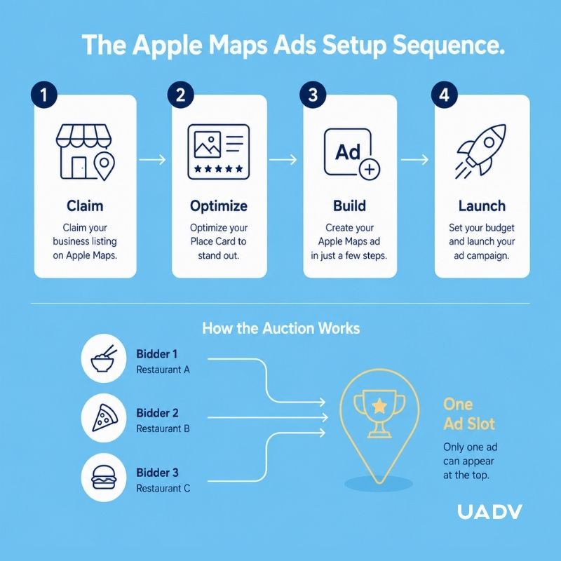 how apple maps ads work bidding targeting setup