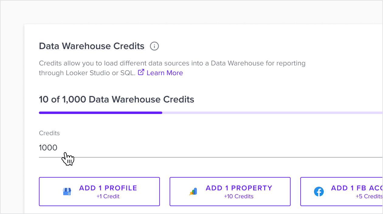 Expanded Data Warehouse Credit Limits