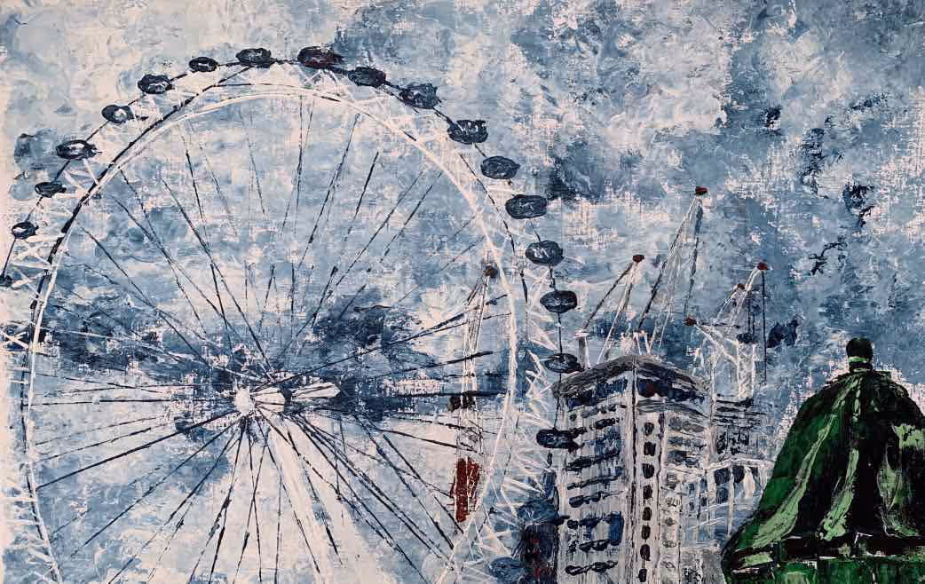 Grey Blue tones in a typical London sky. The clouds were actually the only things reflecting light. They happily lent this reflective light and luminous dusky feel to the Eye, that seemed to hum to the tune of a deep violin chord