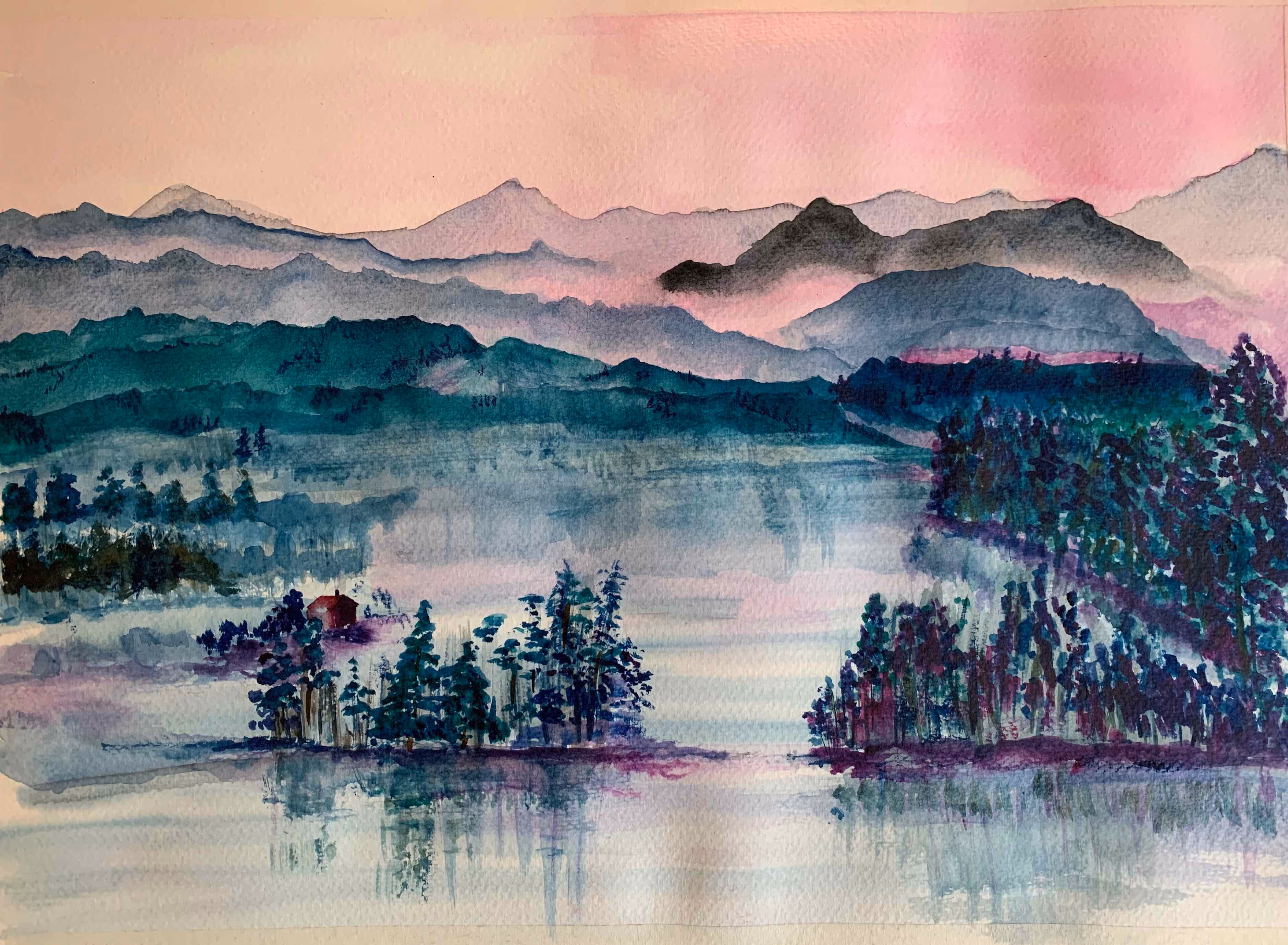 Bathed in a pink glow early morning, the mist covered the valleys between the ranges giving them such a distant ethereal feel