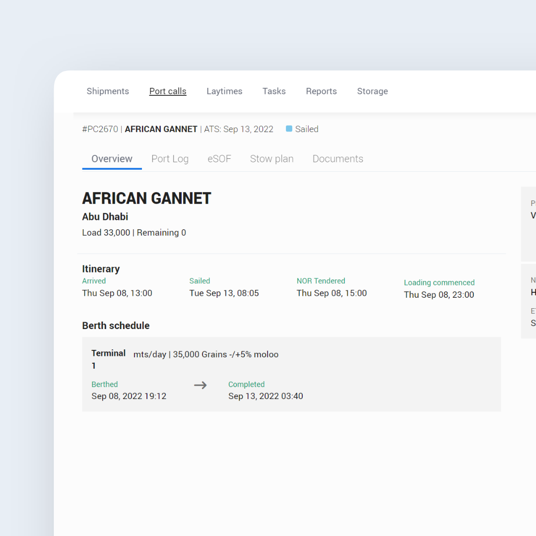 Manage port calls all in one space