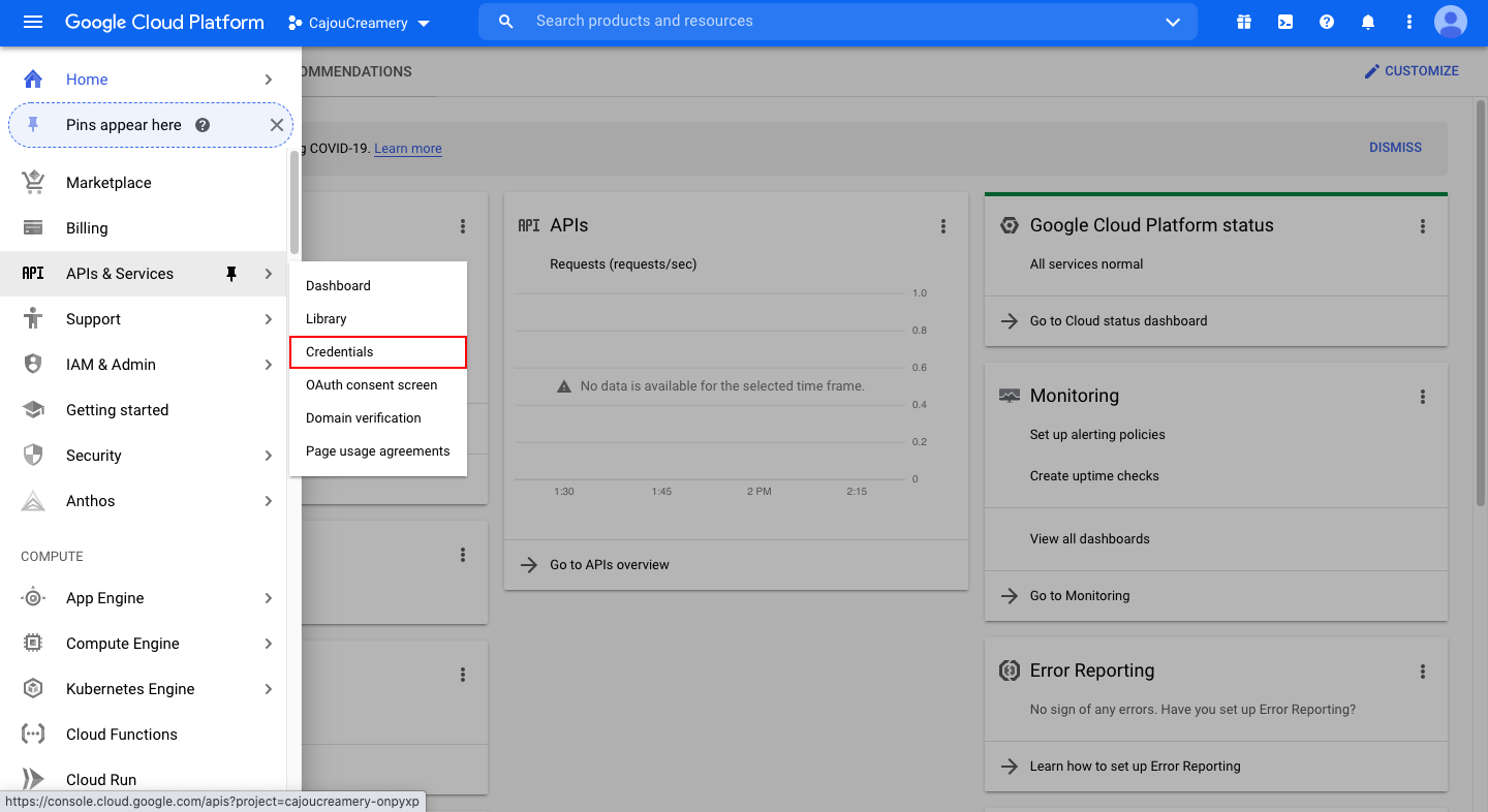 Dialogflow tuto credential