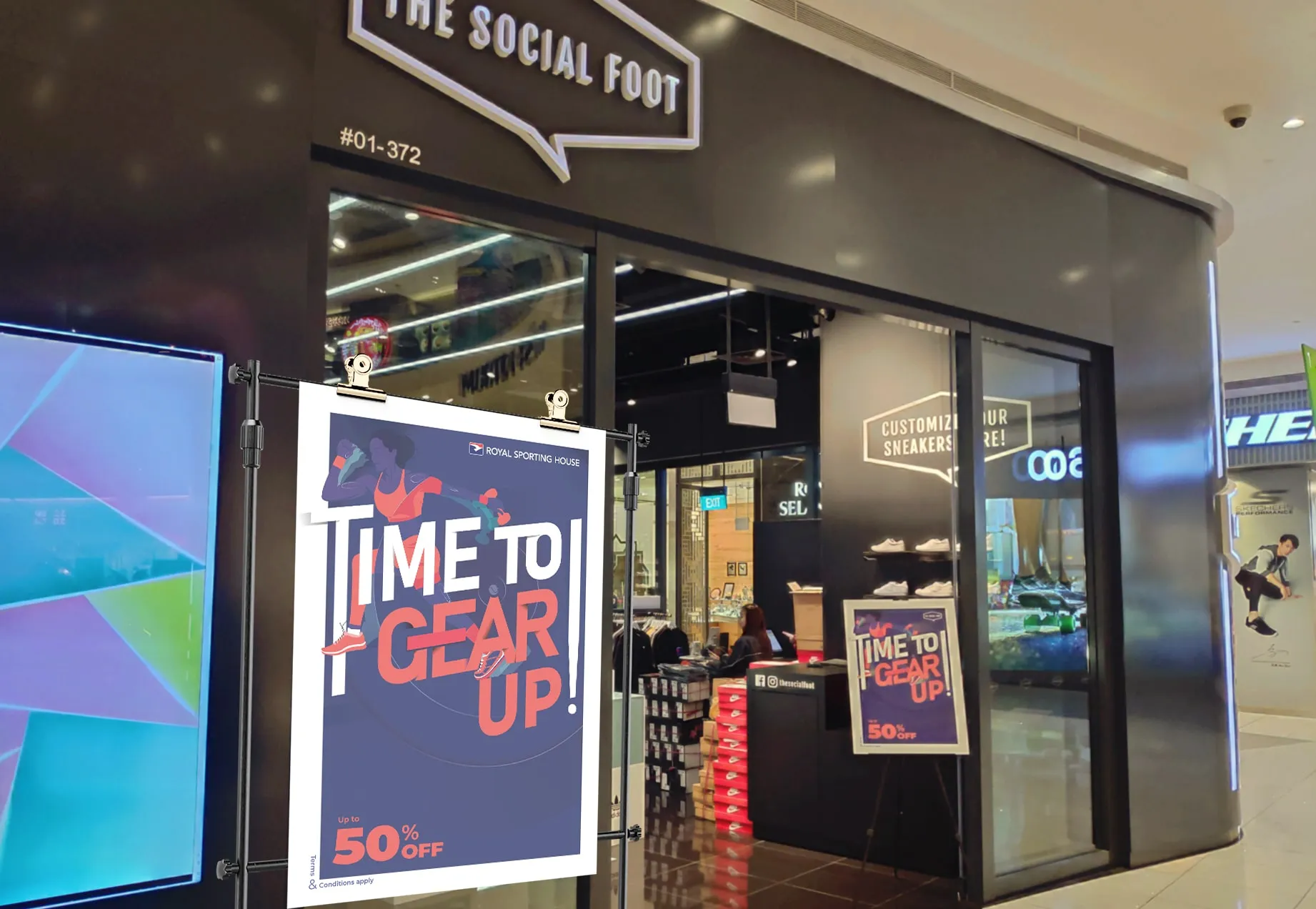 a store front with a sign that says time to gear up