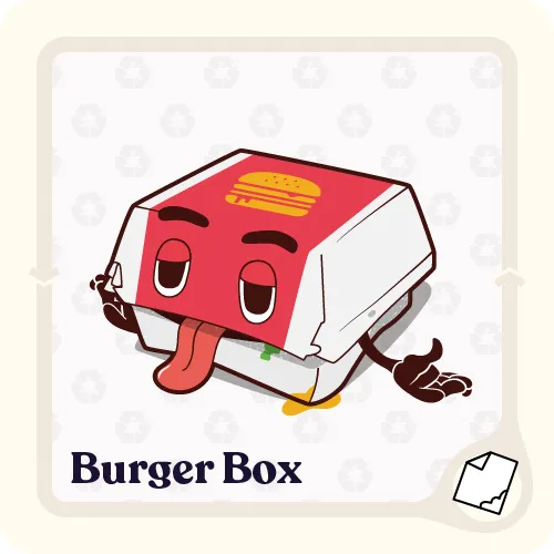 Character design for card game showing a stylized burger box character