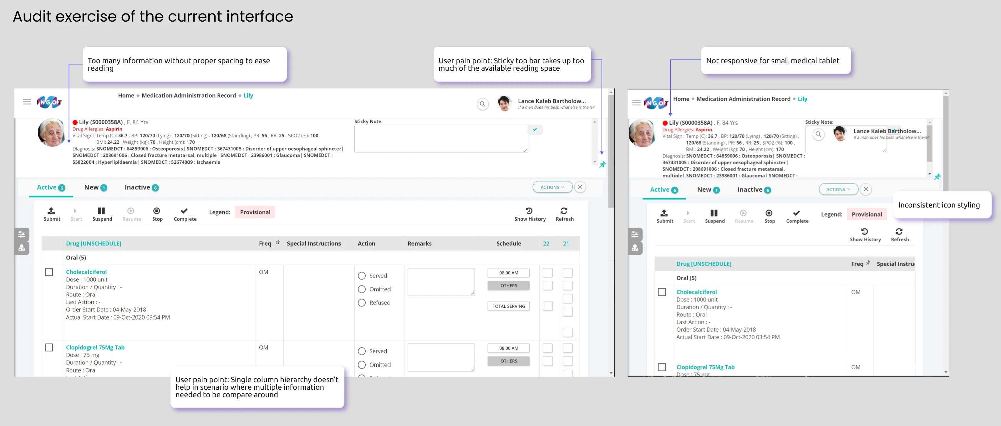 UI audit of the past interface