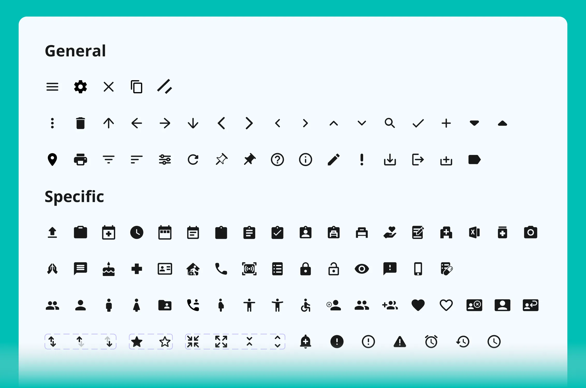 A snippet of the icons designed for the Design system