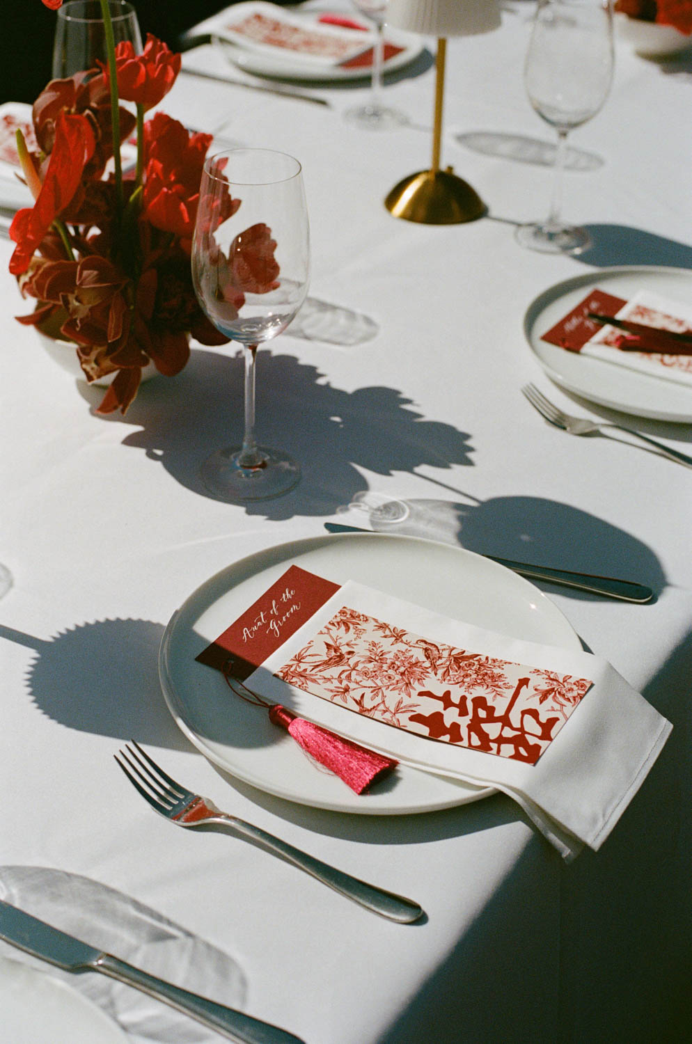 Chinese red wedding reception details shot on 35mm film