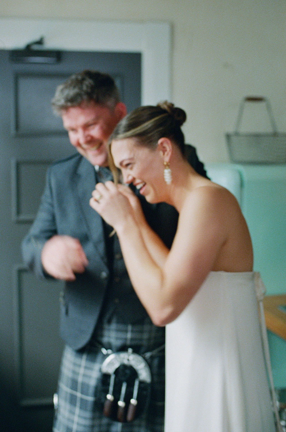 Bride and groom first look shot on 35mm portra 800 film