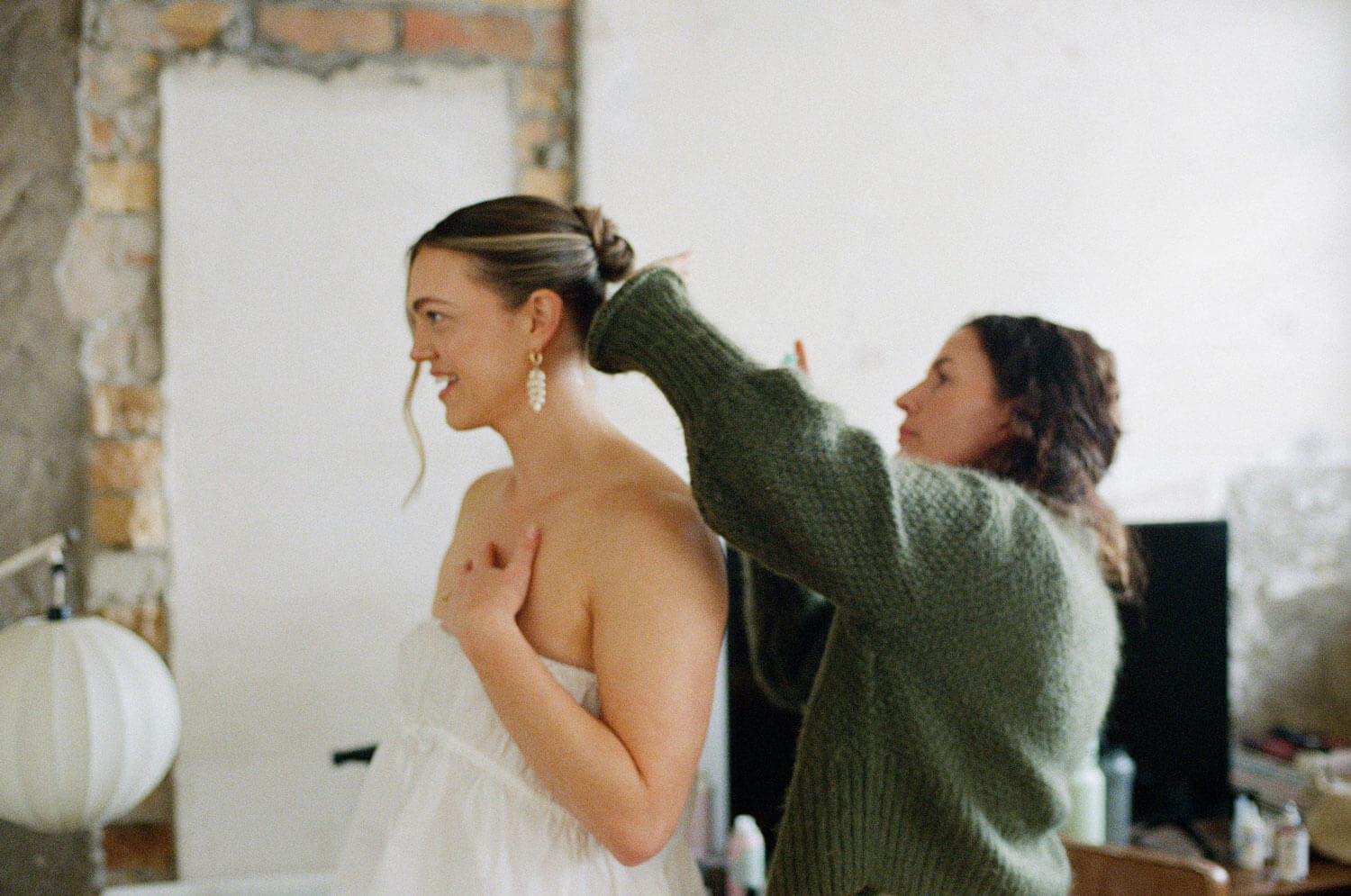 35mm film photo of bride getting ready at The Convent Hotel
