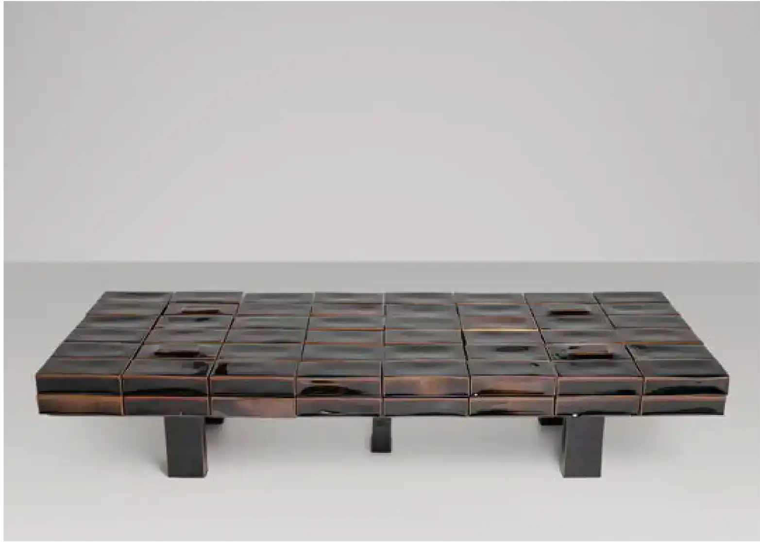 emmanuel boos, France 'Coffee table 'Comme un lego", porcelain, tenmoku black and wood, 670 x 1760 x 380 mm.-2023