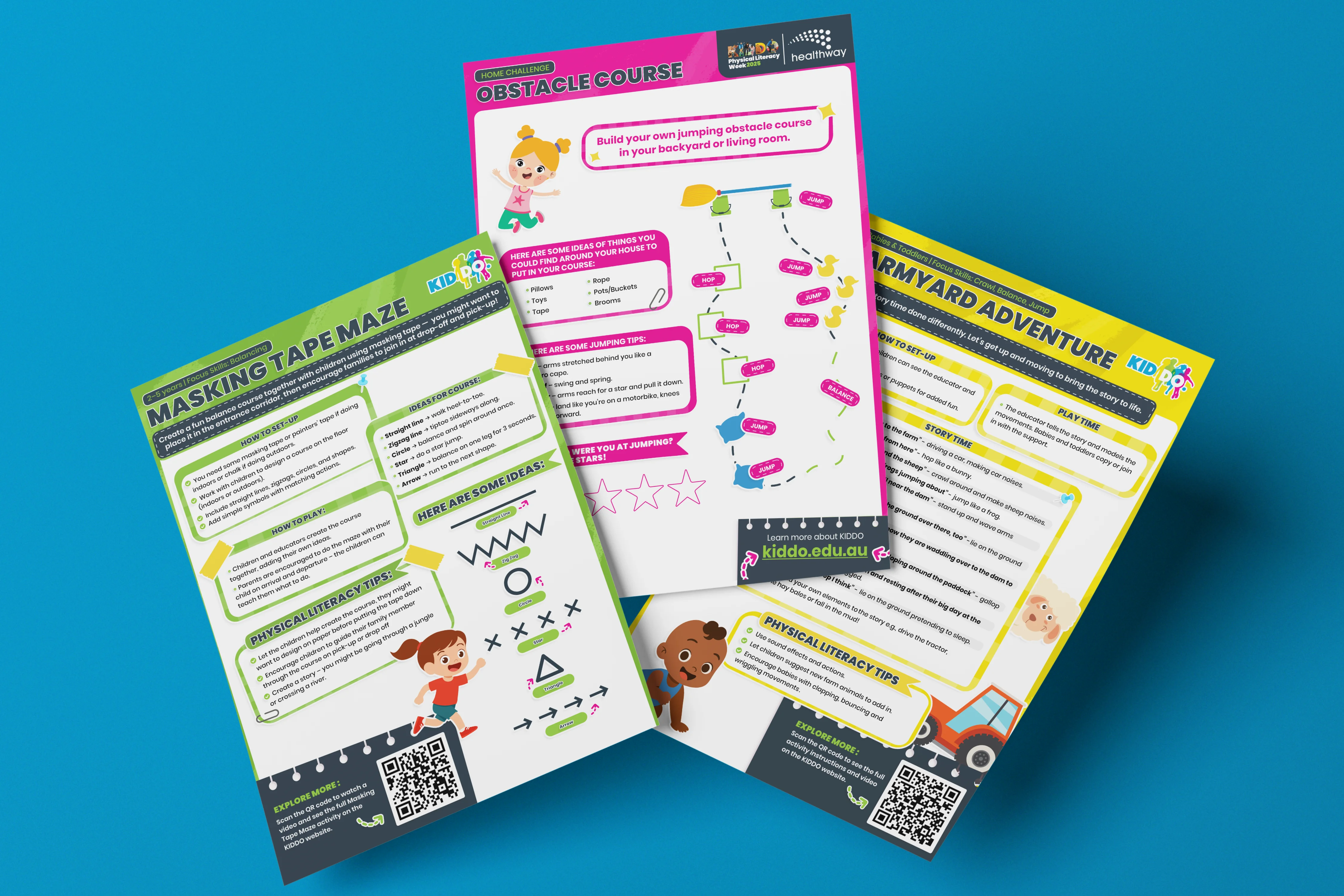 Activity sheets designed for KIDDO. Used both in PE within schools and daycares, along with easy-to-follow at-home versions.