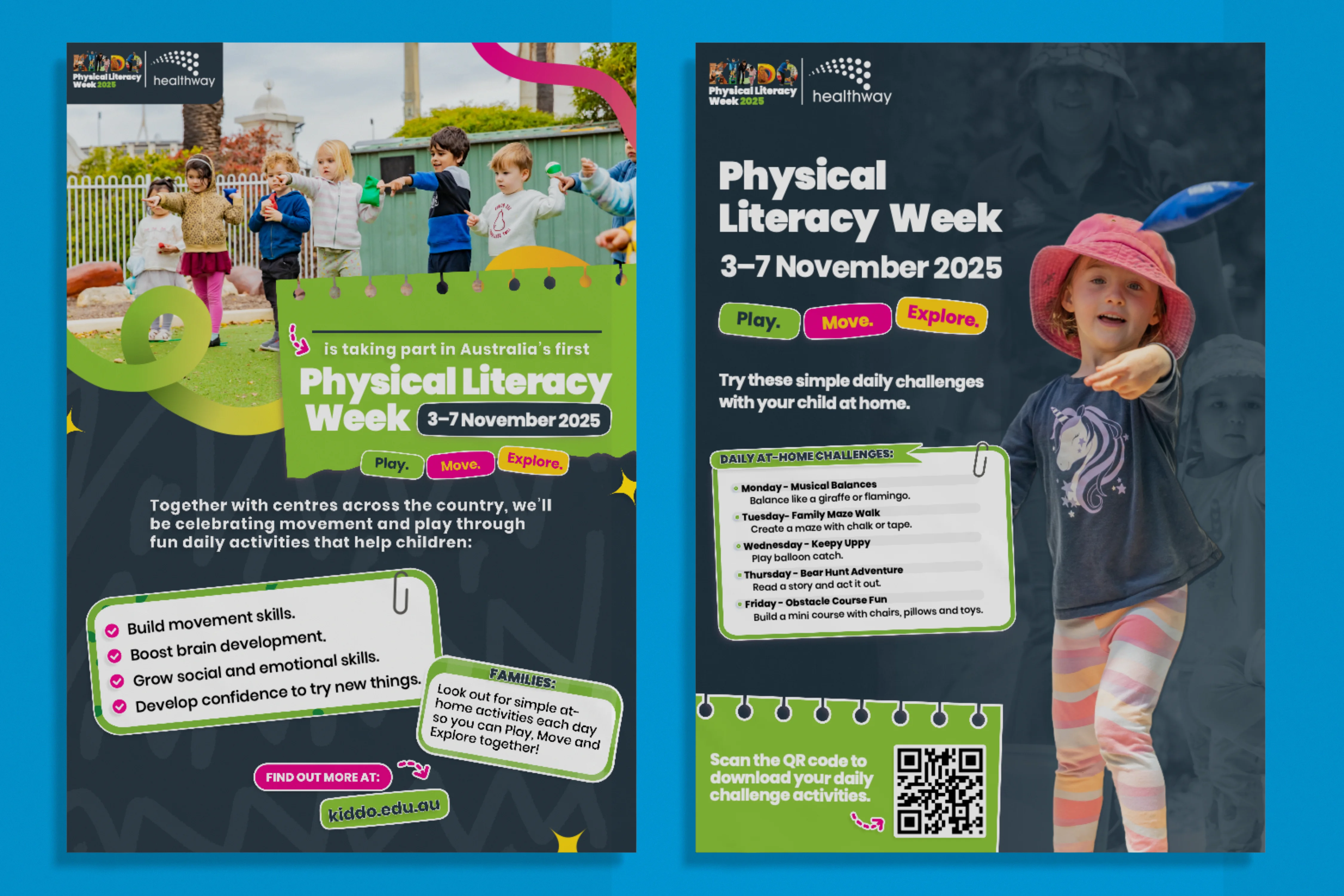 Two (2) of the posters/flyers we designed to showcase the key information for the events and what parents, schools, and PE teachers would gain from the program.