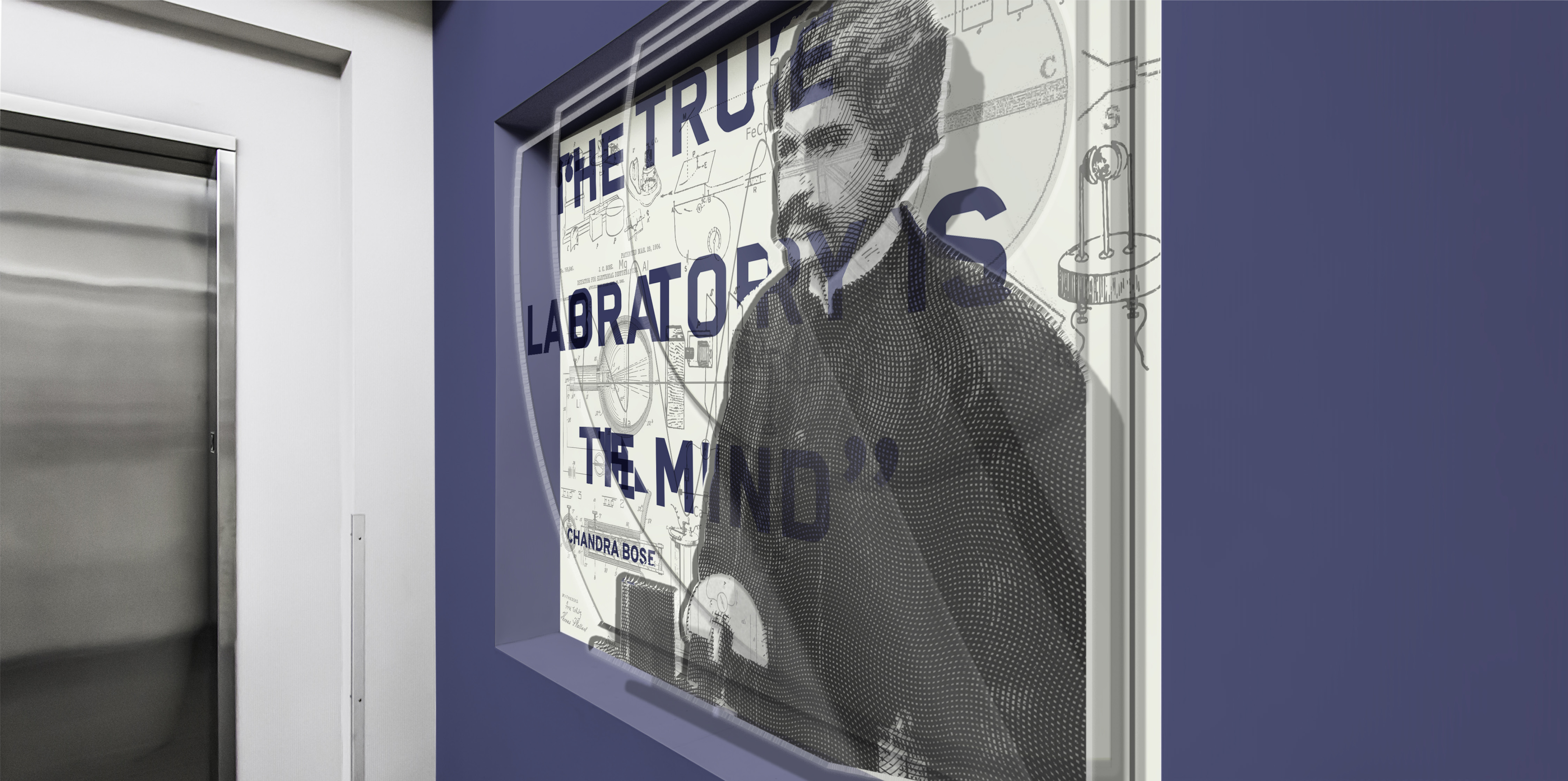 Qualcomm elevator mockup of Jagadish Chandra Bose third floor
