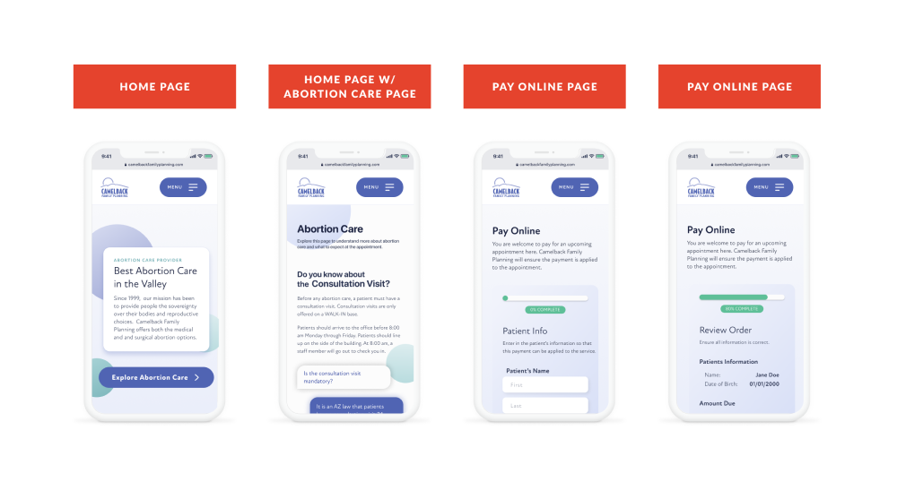 Low-Fidelity Mockups from Camelback Family Planning case study
