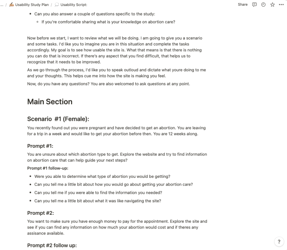 Excerpt from Usability Study Plan documenting objectives
