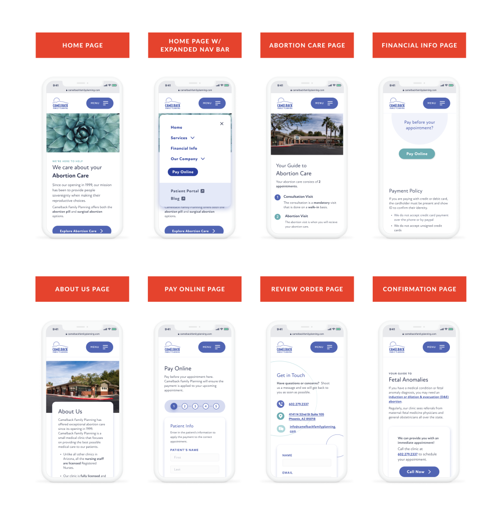 High Fidelity Mockups from Camelback Family Planning Case Study