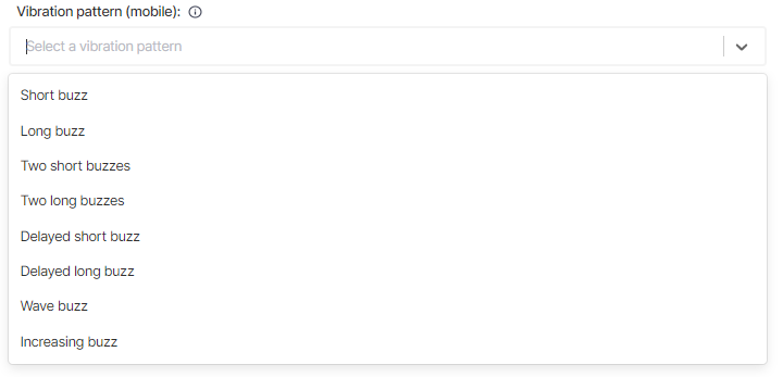Screenshot of vibration pattern setting in the PushPro portal