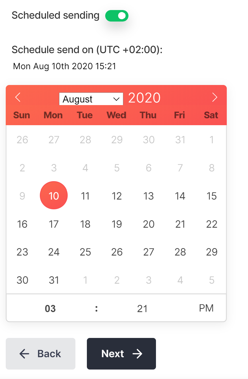 Screenshot of the scheduling setting in the PushPro portal.