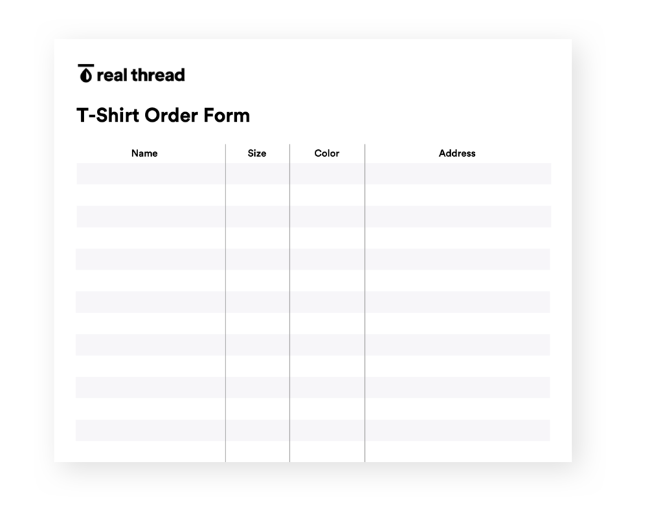 The T-Shirt Order Form Template | Real Thread