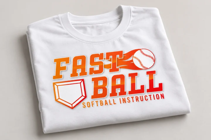 Fastball Softball logo on a white T-shirt presentation mockup