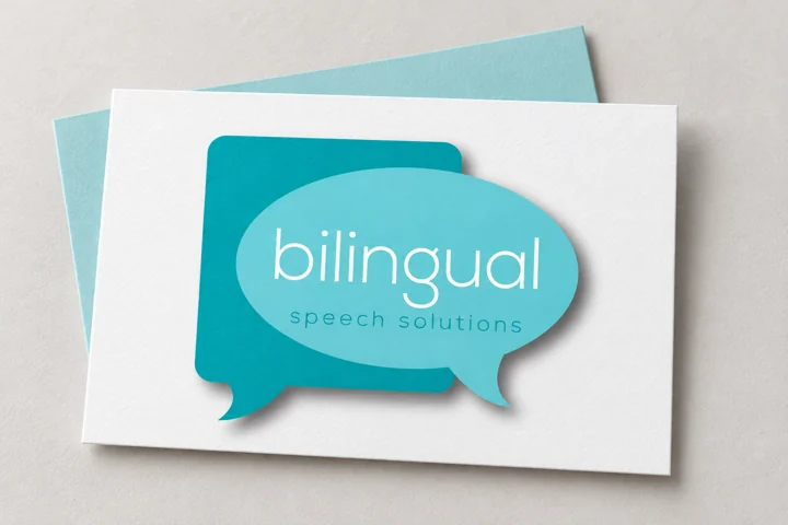 Bilingual Speech Solutions logo on a stationery presentation mockup