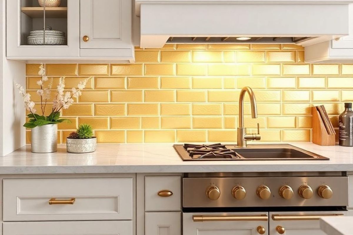 Gold Kitchen Backsplash Designs to Add Glamour