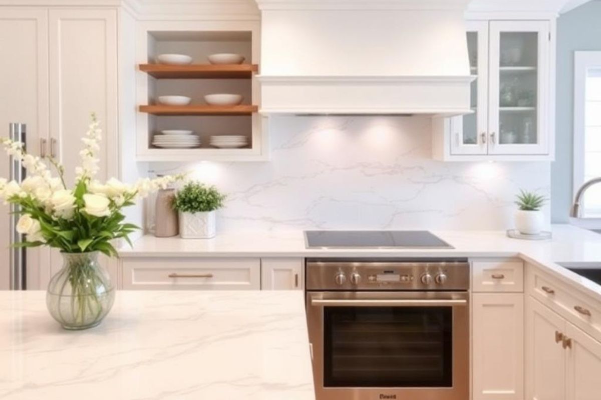 Elegant White Quartz Kitchen Backsplash Inspiration