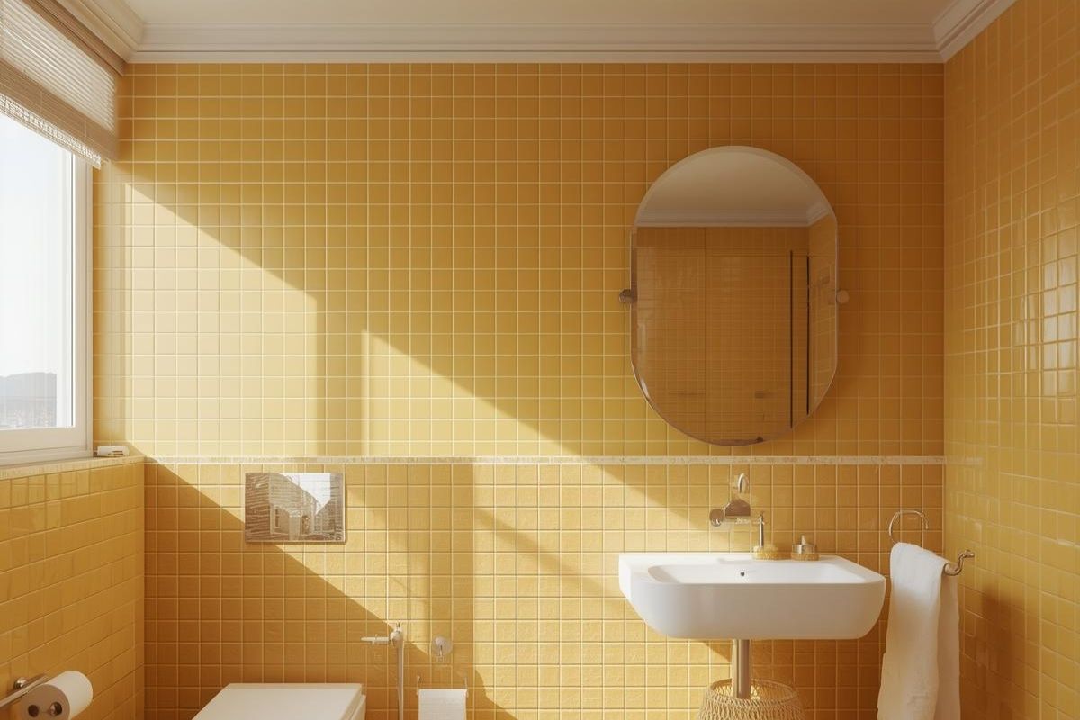 Bright and Cheerful Yellow Tile Bathroom Designs