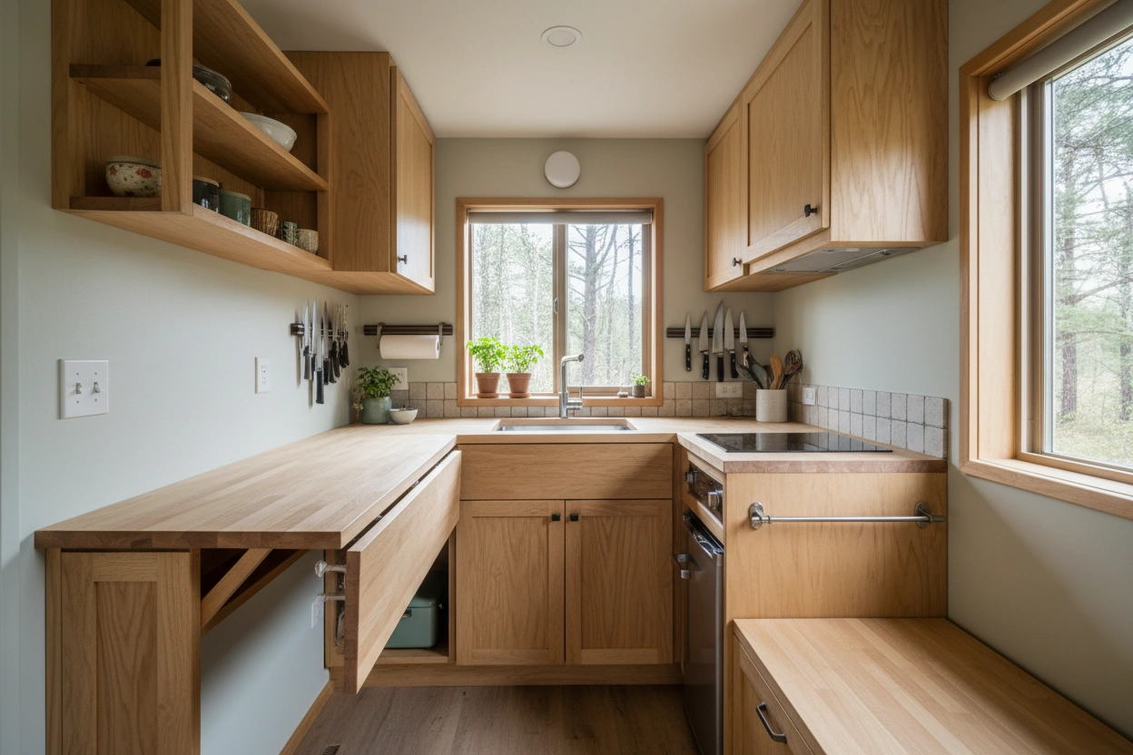 Professional image illustrating 10 Space-Saving Ideas for Your Tiny House Kitchen