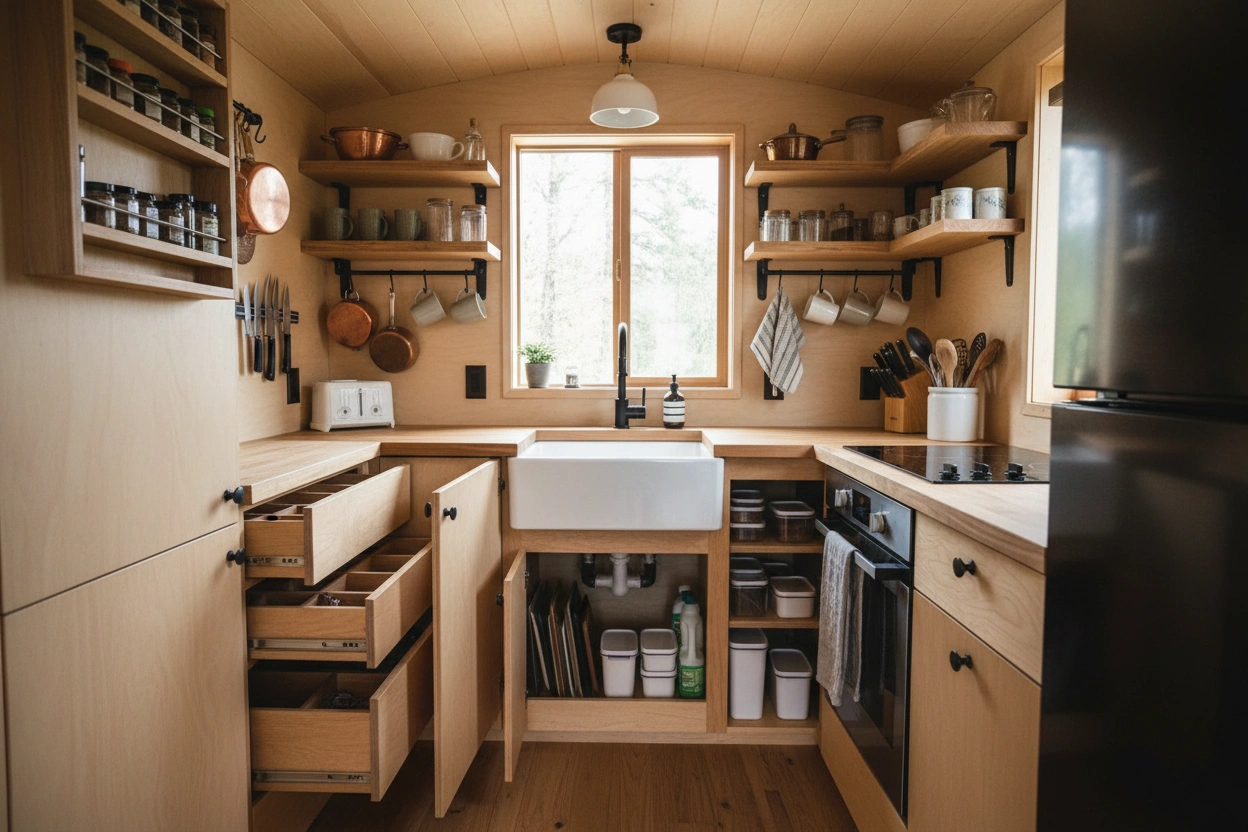 Professional image illustrating How to Maximize Storage in a Tiny House Kitchen